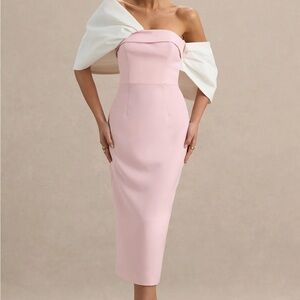 Chic One-Shoulder Pink and White Dress